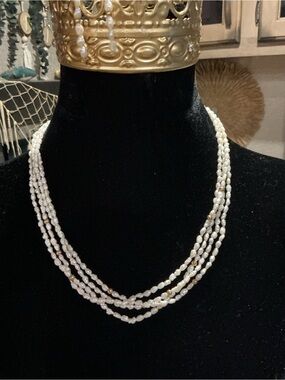 Classic Multi-Strand White Pearl Necklace and earrings